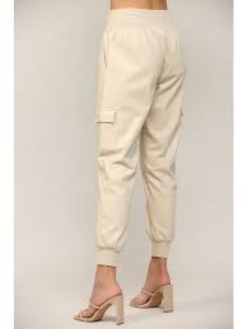 Almost Famous | Cream High Rise Faux Leather Cargo Joggers